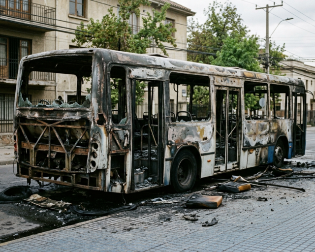 Bus del RED incendiado en Conchalí durante manifestación por Juan Aliste Vega
