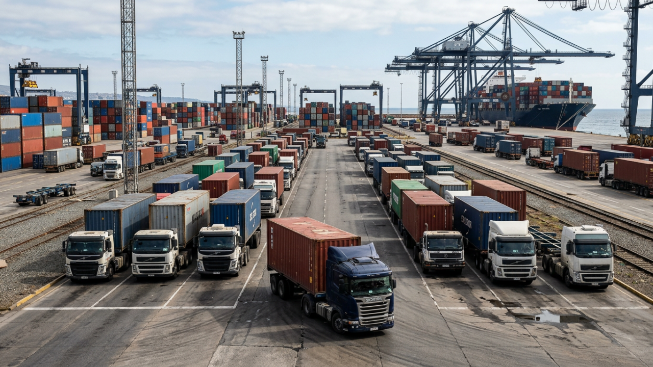 Camioneros bloquean puerto de San Antonio por alza de combustibles y peajes